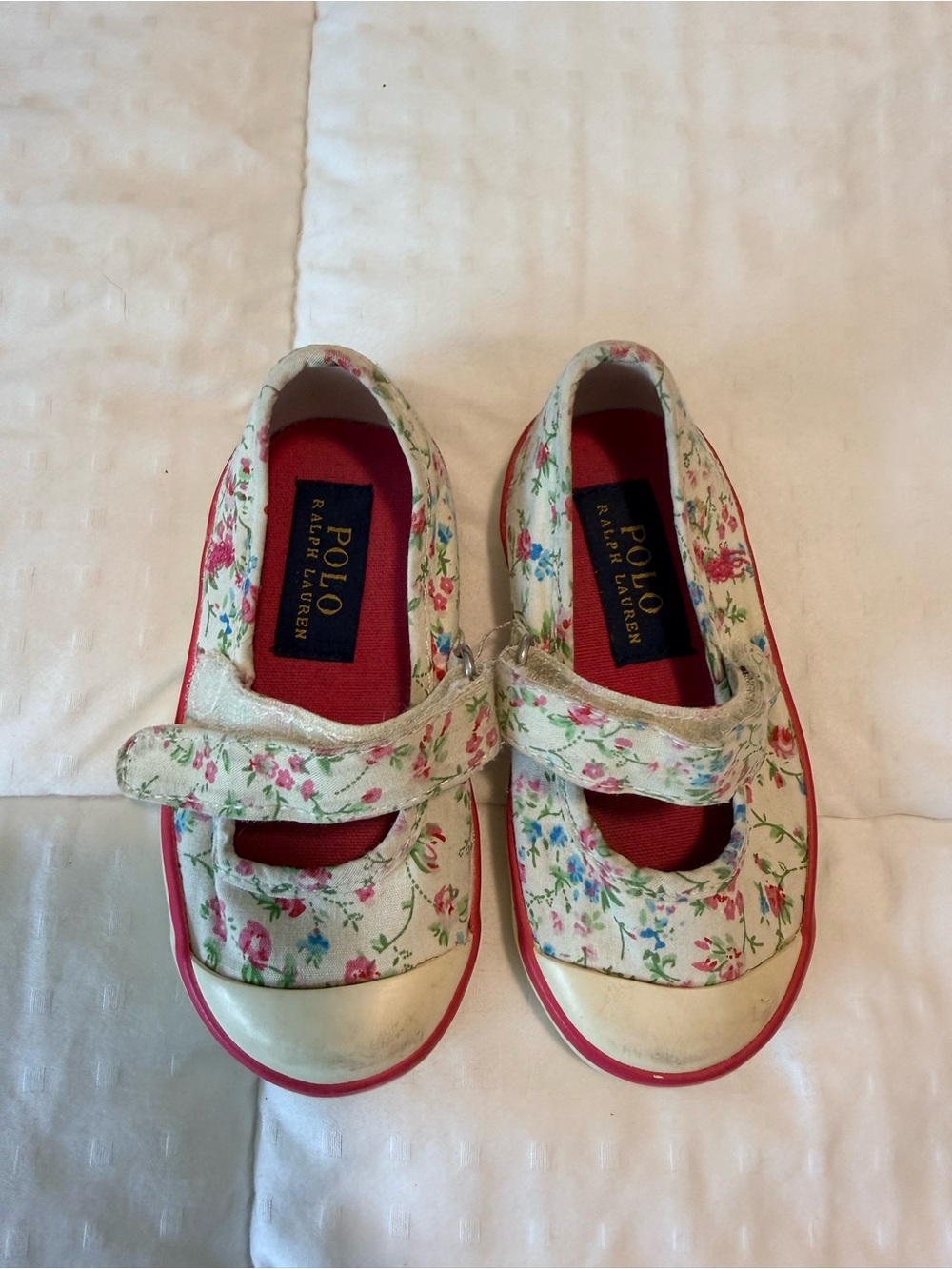 Ralph Lauren Kids Floral Mary-Jane Sneakers in Cream and Pink